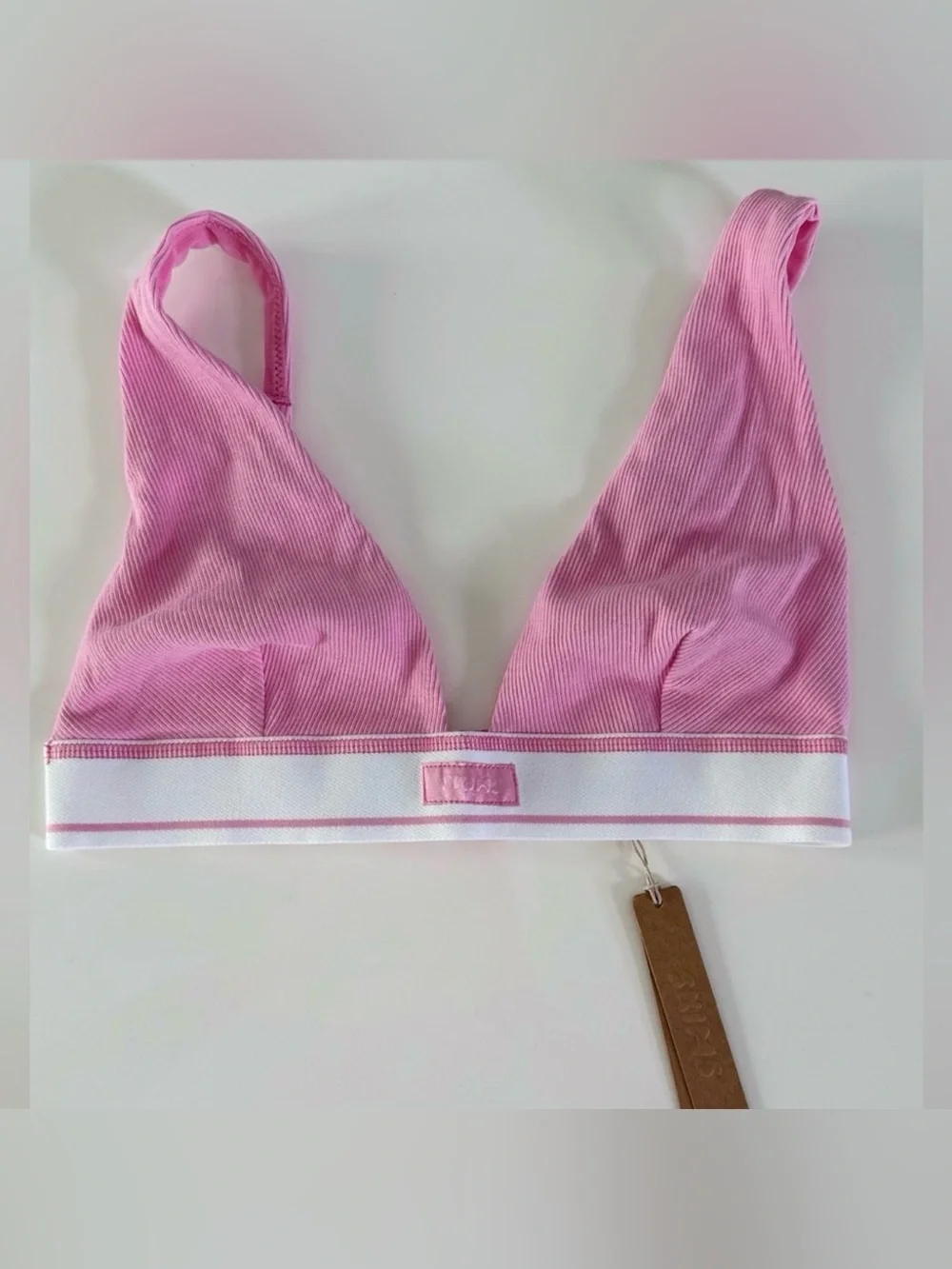 SKIMS 🩷 Plunge Cotton Bra Bralette Ribbed triangle | Small | NWT